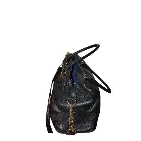 Michael Kors Satchel Hamilton Black Leather Handbag Gold Chain Strap Logo Plate - Picture 10 of 14